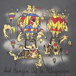 Vtg Albuquerque Balloon Fiesta T-Shirt Sz Lg Gray Risqué Cartoon Balloons People